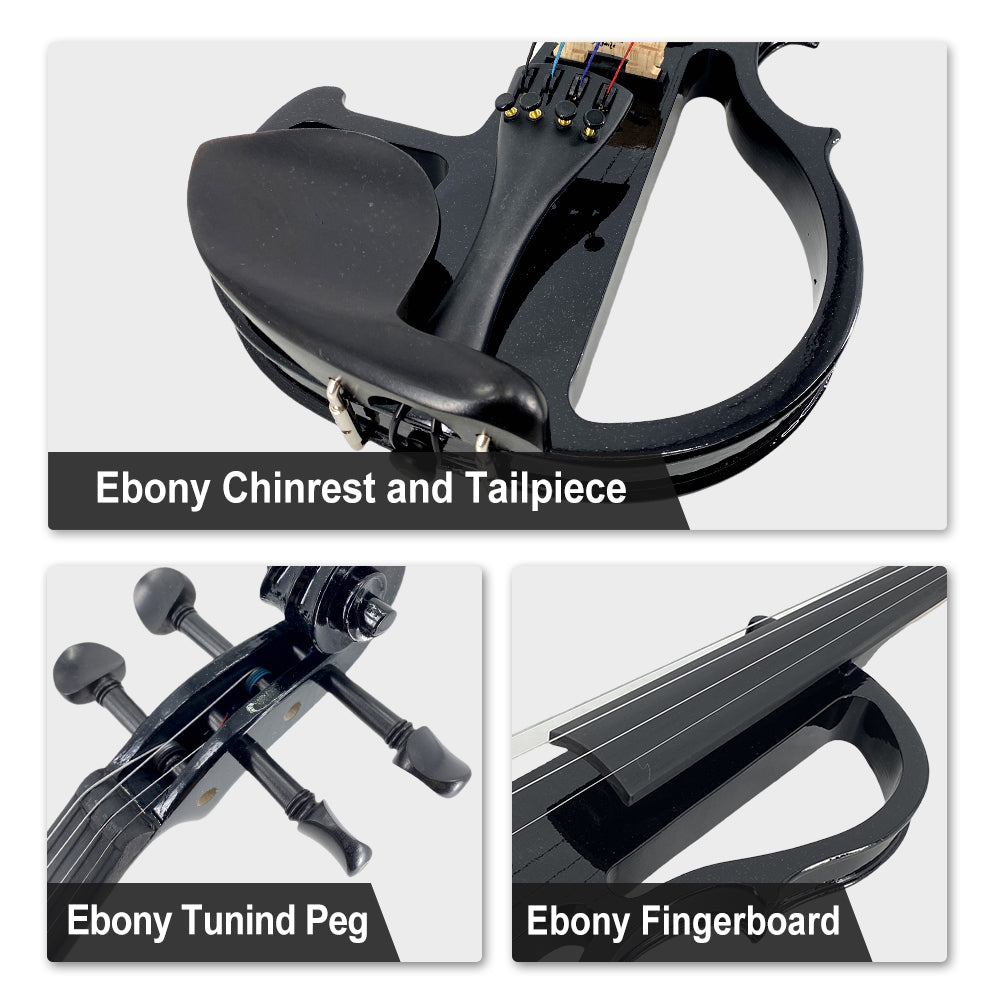 Yinfente Electric Violin 4/4 Full Size Silent 4 String Student Beginner Violin Ebony Fittings with Case Bow Shoulder Rest Rosin Cable Headphone