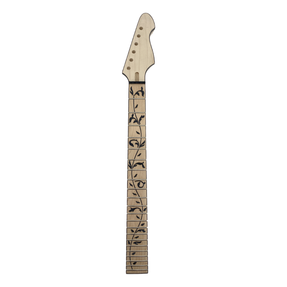 Yinfenter Electric Guitar Neck 22 Fret 25.5 Inch Scale Tree Vine Inlay Maple Wood Firebird Head Binding Bolt on DIY Guitar
