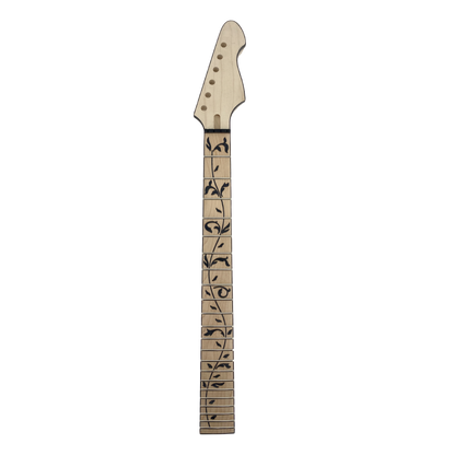 Yinfenter Electric Guitar Neck 22 Fret 25.5 Inch Scale Tree Vine Inlay Maple Wood Firebird Head Binding Bolt on DIY Guitar