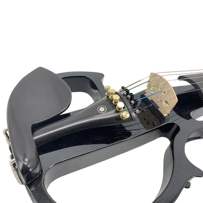 Electric Violin 4/4 Size Silent Violins Solid Wood Ebony Violin Parts with Case, Bow (Black)