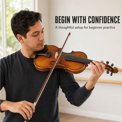 Violin 4/4 Full Set for Beginners, Adults, Students, Aged Spruce Maple Solid Wood Fiddle, Ebony Fittings with Hard Case, Shoulder Rest, Bow, Extra Strings (Dark Brown, 4/4 Full Size)