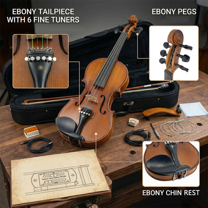 Yinfente 6 String Violin 4/4 Full Size Violin Hand Made Maple Spruce Wood Ebony Violin Fittings with Violin Case Bow
