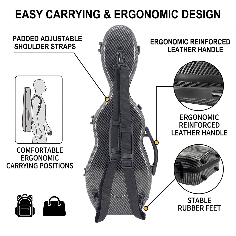 Yinfente 4/4 Full size Violin hard case Lightweight Carbon fiber Durable Handle Backstraps