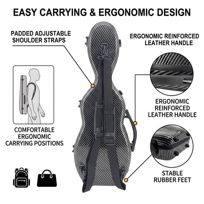 Yinfente 4/4 Full size Violin hard case Lightweight Carbon fiber Durable Handle Backstraps