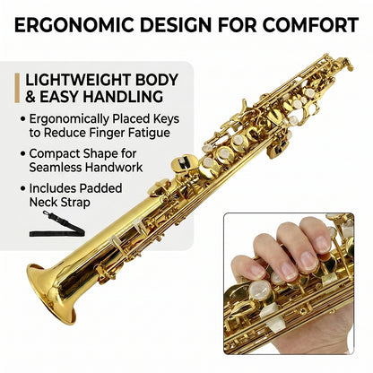 Yinfente Straight Soprano Saxophone Bb B Flat Sax with Case, Mouthpiece,Reeds & Accessories Brass Woodwind Instrument for Beginners,Adults & Advanced Players