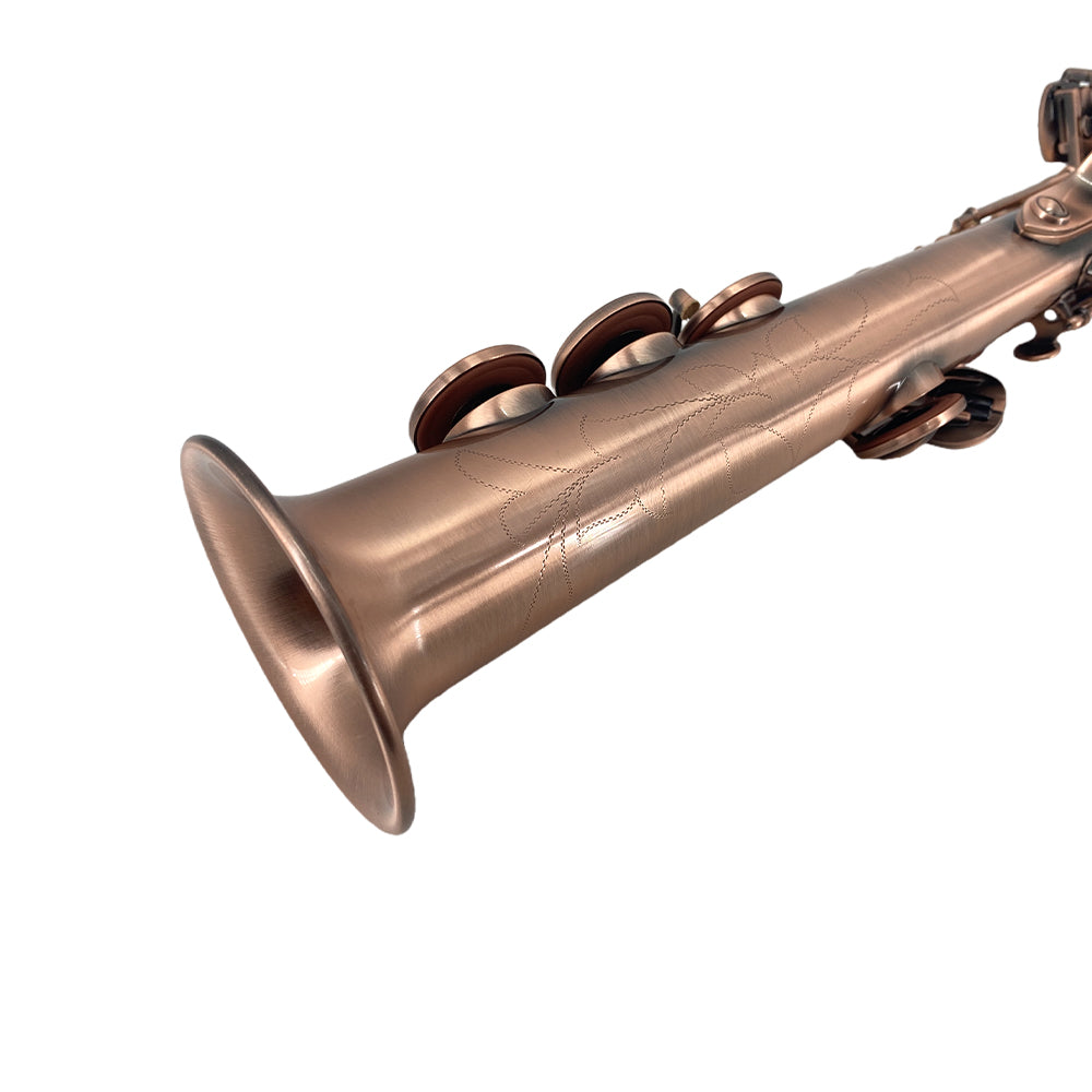 Yinfente Bb Straight Soprano Saxophone–Gold Lacquer Finish, Ergonomic Design with Case, Mouthpiece, Neck Strap & Accessories, Ideal for Beginners & Advanced Players（Red）