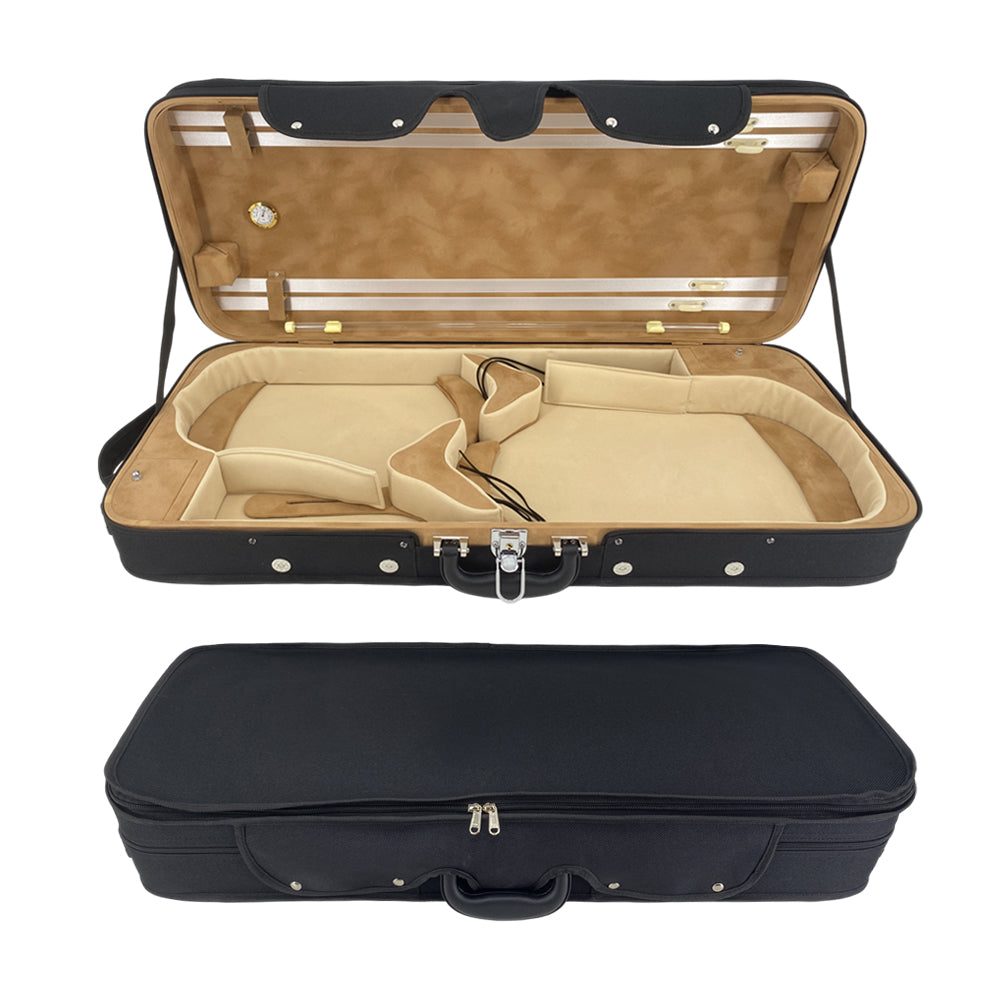 Yinfente Oblong Wooden Double Full Size Violin Case Viola Case for 15-16.5Inch with Adjustable Backstrap Four Bow Holders Thinck Padding