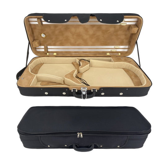 Yinfente Oblong Wooden Double Full Size Violin Case Viola Case for 15-16.5Inch with Adjustable Backstrap Four Bow Holders Thinck Padding