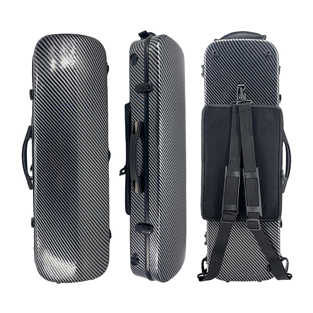 Yinfente Violin Case 4/4 Full Size Carbon Fiber Oblong Violin Bag with Music Sheet Bag Adjustable Backstrap Hygrometer Lightweight Protable