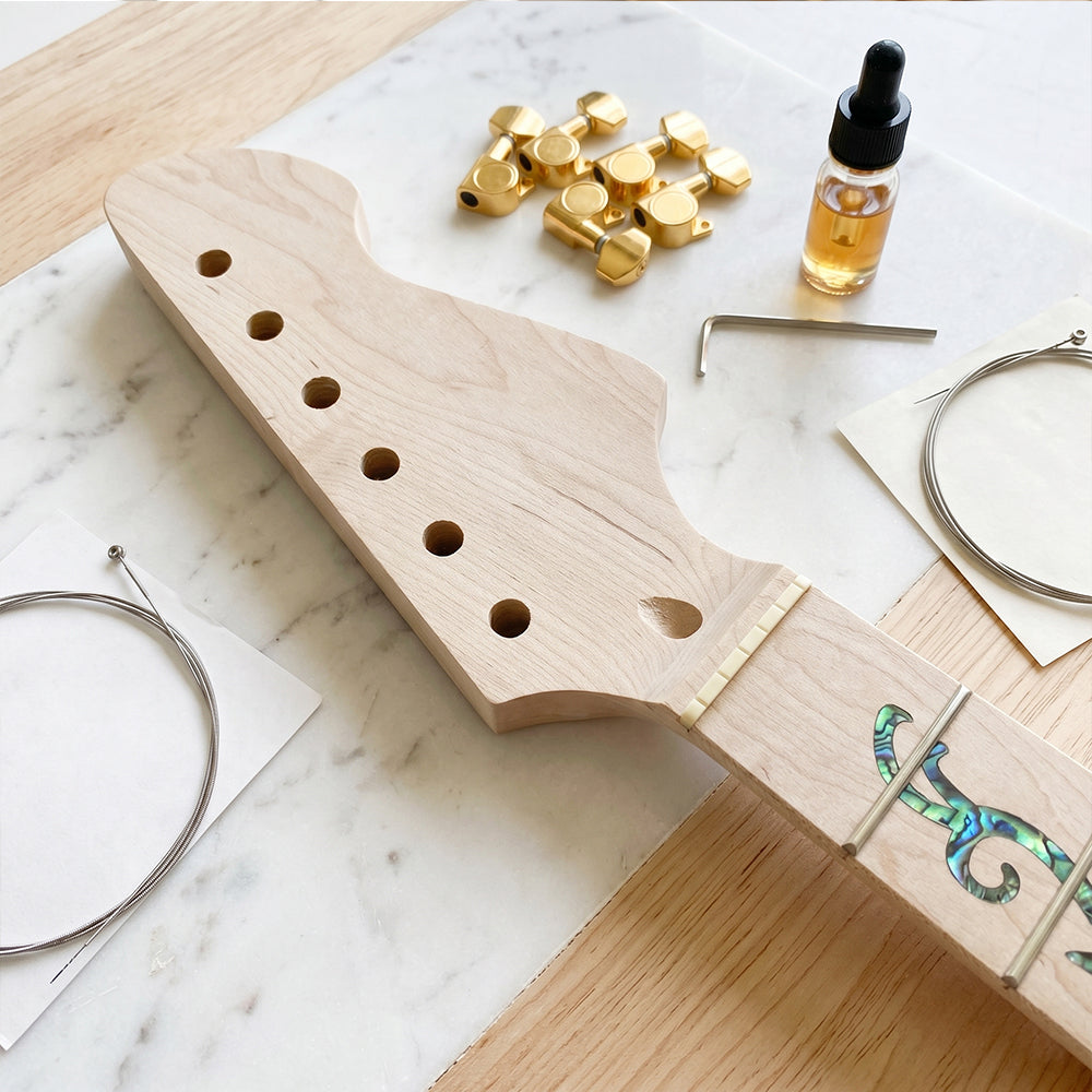 Yinfente DIY Electric Guitar Neck for Replacement - Maple Fretboard 22 Fret 25.5 Inch without Binding Bolt on Heel Vine Inlay