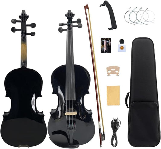 Acoustic Electric Violin 4/4 Full Size Violin Profesional 4 String Maple Spruce for Student,Violin for Beginners with Case,Brazilwood Bow,Cable,Cleaning Cloth,Rosin