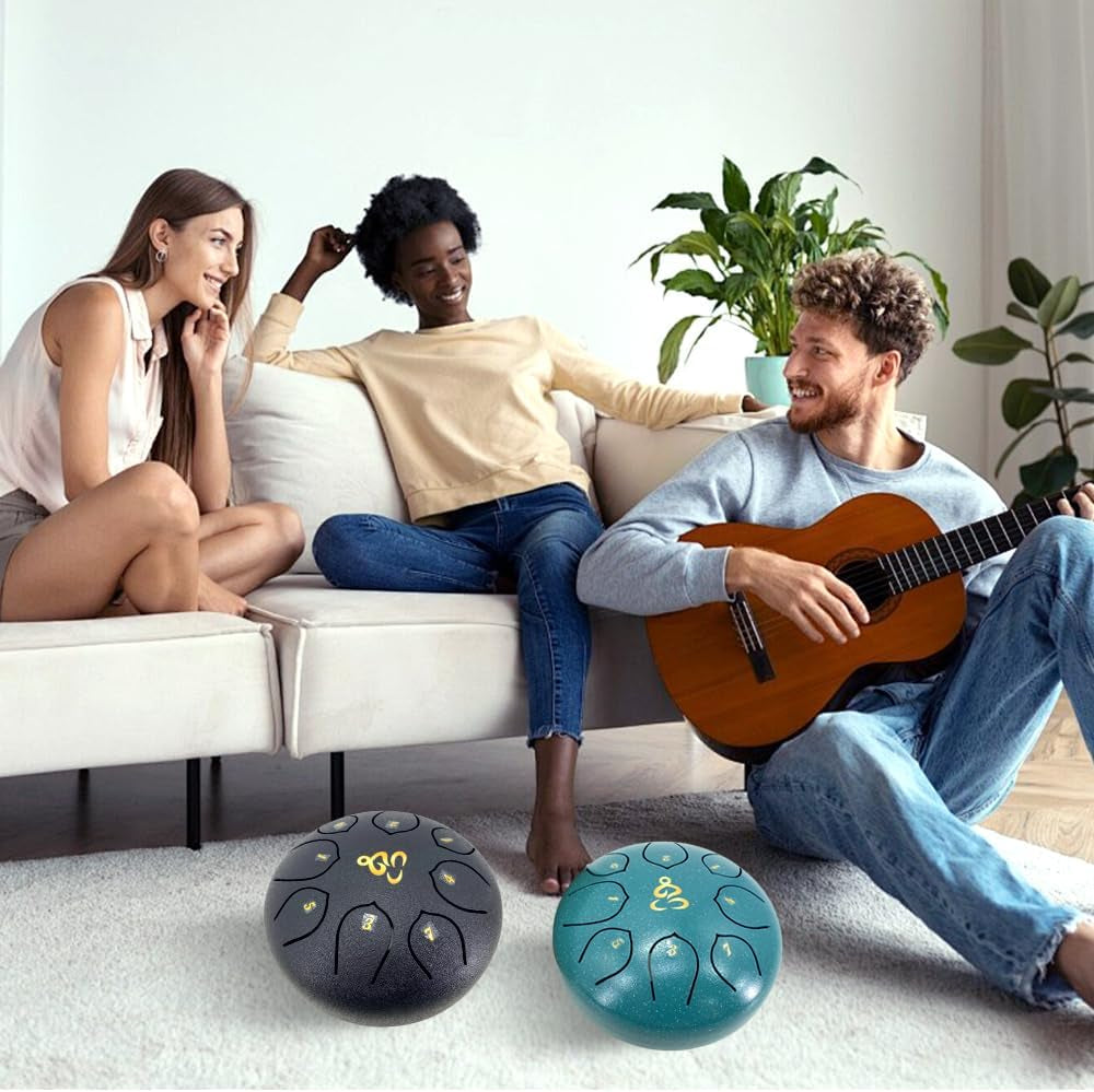 Steel Tongue Drum 6 Inches 8 Notes, Rain Drum for outside with Music Book, Drum Mallets Meditation Rain Chime, Musical Instruments for Family, Friends