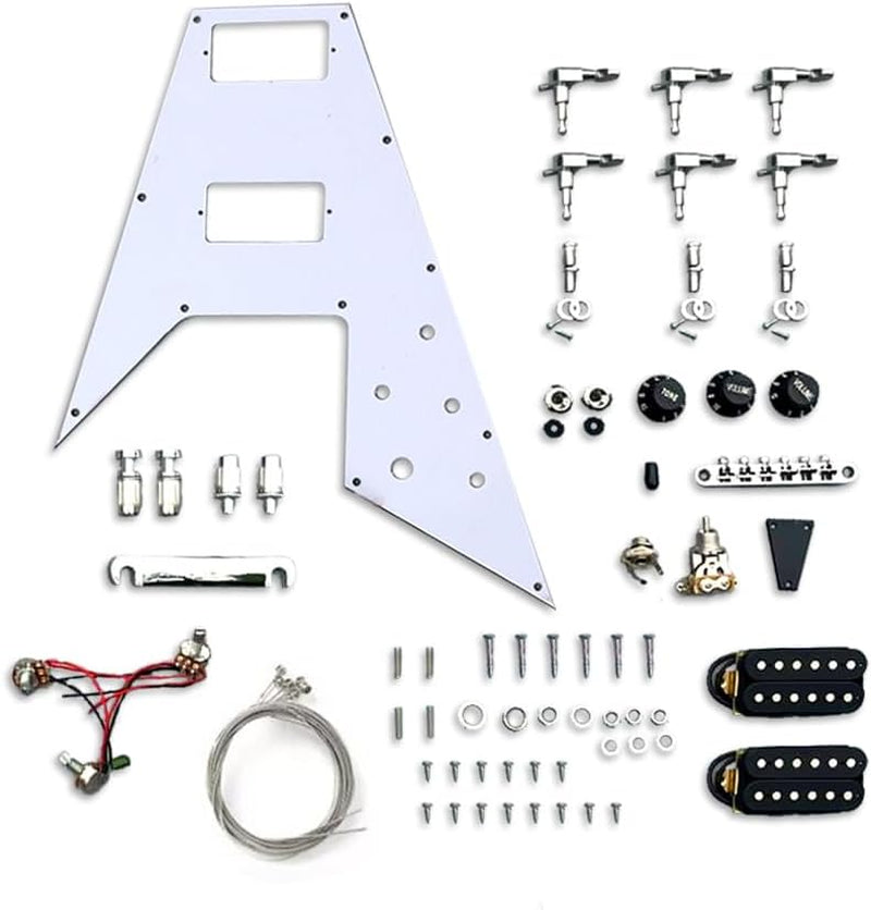 DIY Electric Guitar Kit Flying V Solid Wood Mahogany Guitar Body and 22 Fret 24.75 Inch Neck Build on Own All Components Included