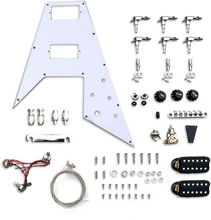 DIY Electric Guitar Kit Flying V Solid Wood Mahogany Guitar Body and 22 Fret 24.75 Inch Neck Build on Own All Components Included
