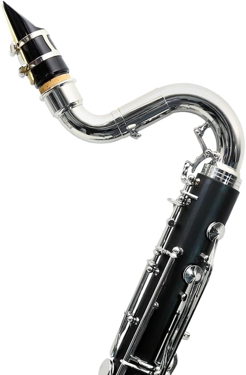 ABS Bass Clarinet Kits for Beginners Low C Bb Flat Clarinete Professional Silver Plated Keys Hard Case,Cleaning Kits,Gloves and Cork Grease
