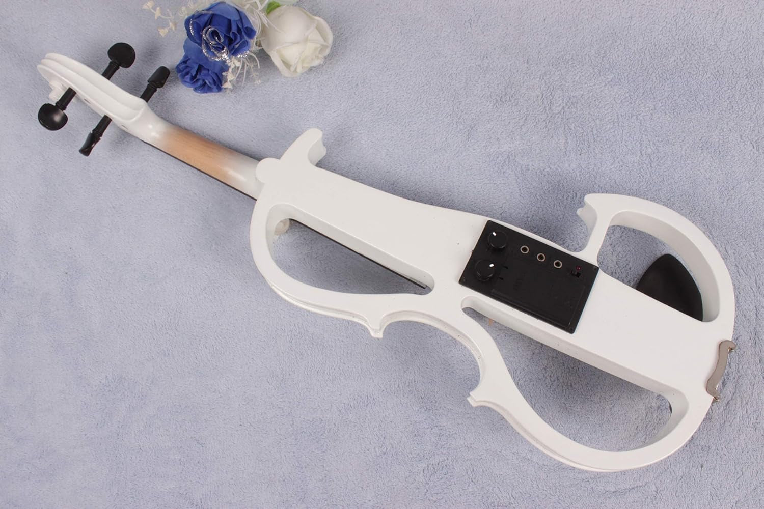 Electric Violin 4/4 Full Size Silent Violin Solid Wood with Violin Case Bow (White)