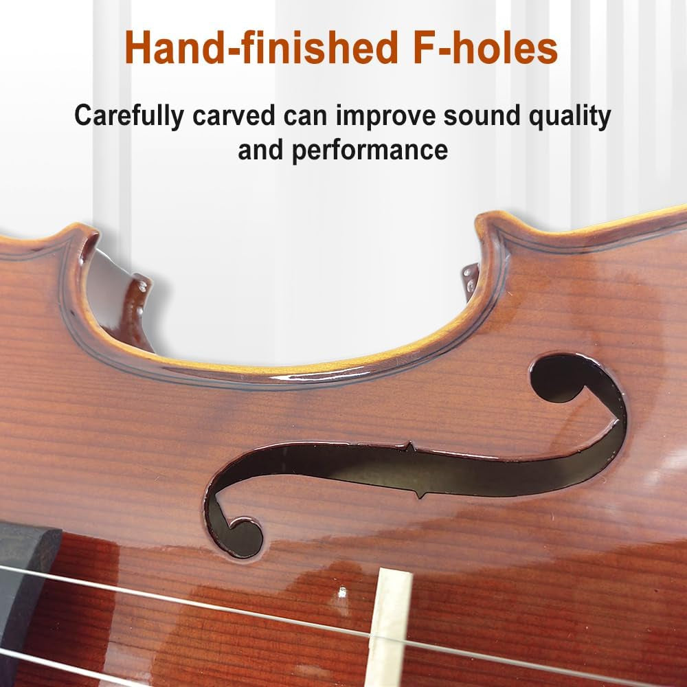 4 String Violin Kit, 4/4 3/4 1/2 Flame Maple Spruce Solid Wood Ebony Fittings Case,Bow,Tuner,Clean Cloth,Extra String,Shoulder Rest Handmade for Beginners Yellow
