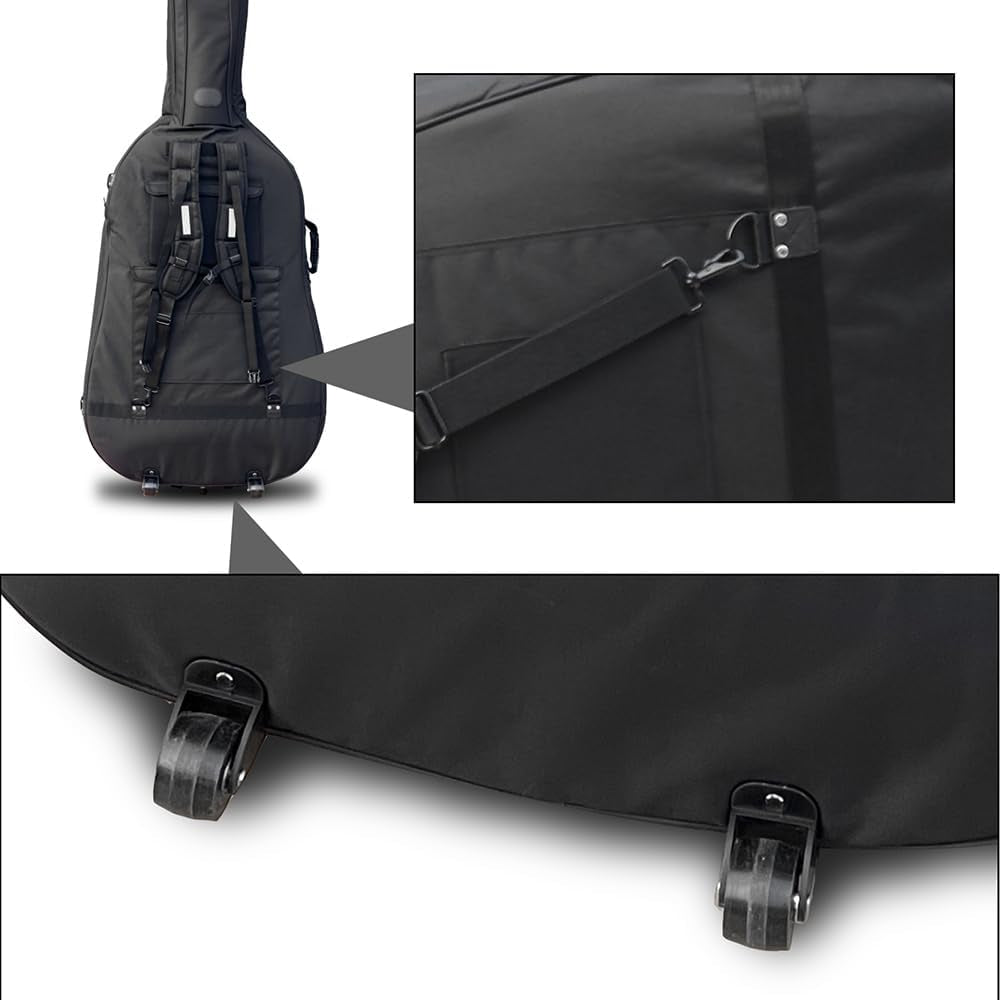 3/4 Upright Bass Gig Bag with Adjustable Backstrap&Handle&Wheel&More Storage Pockets Double Bass Bag for Musicians Durable and Portable Black