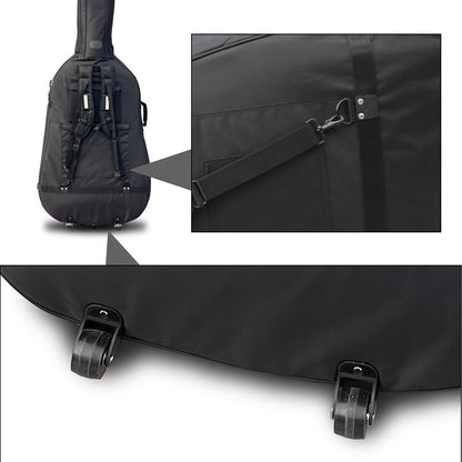 3/4 Upright Bass Gig Bag with Adjustable Backstrap&Handle&Wheel&More Storage Pockets Double Bass Bag for Musicians Durable and Portable Black