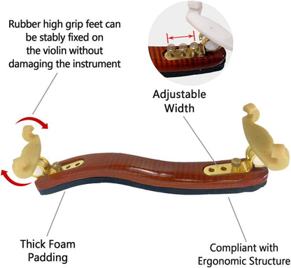 Violin Shoulder Rest 4/4 Full Size Flame Maple Wood Violin Shoulder Rest 3/4 Adjustable Width Violin Part (Brown)
