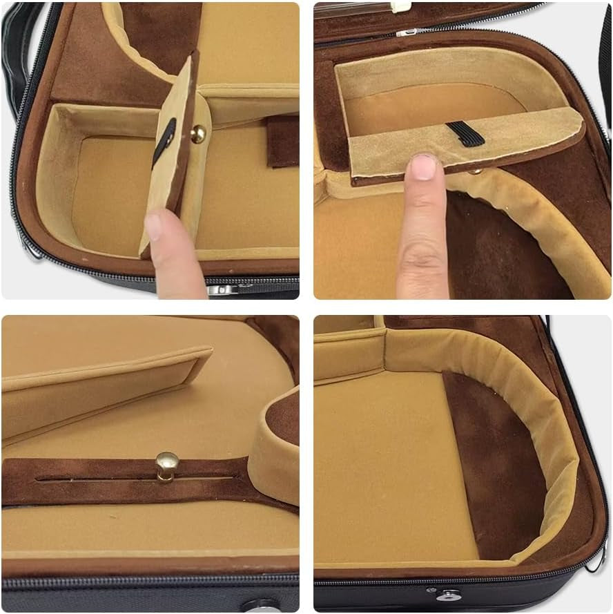 Oblong Wooden Double Full Size Violin Case Viola Case for 15-16.5Inch with Adjustable Backstrap Four Bow Holders Thinck Padding