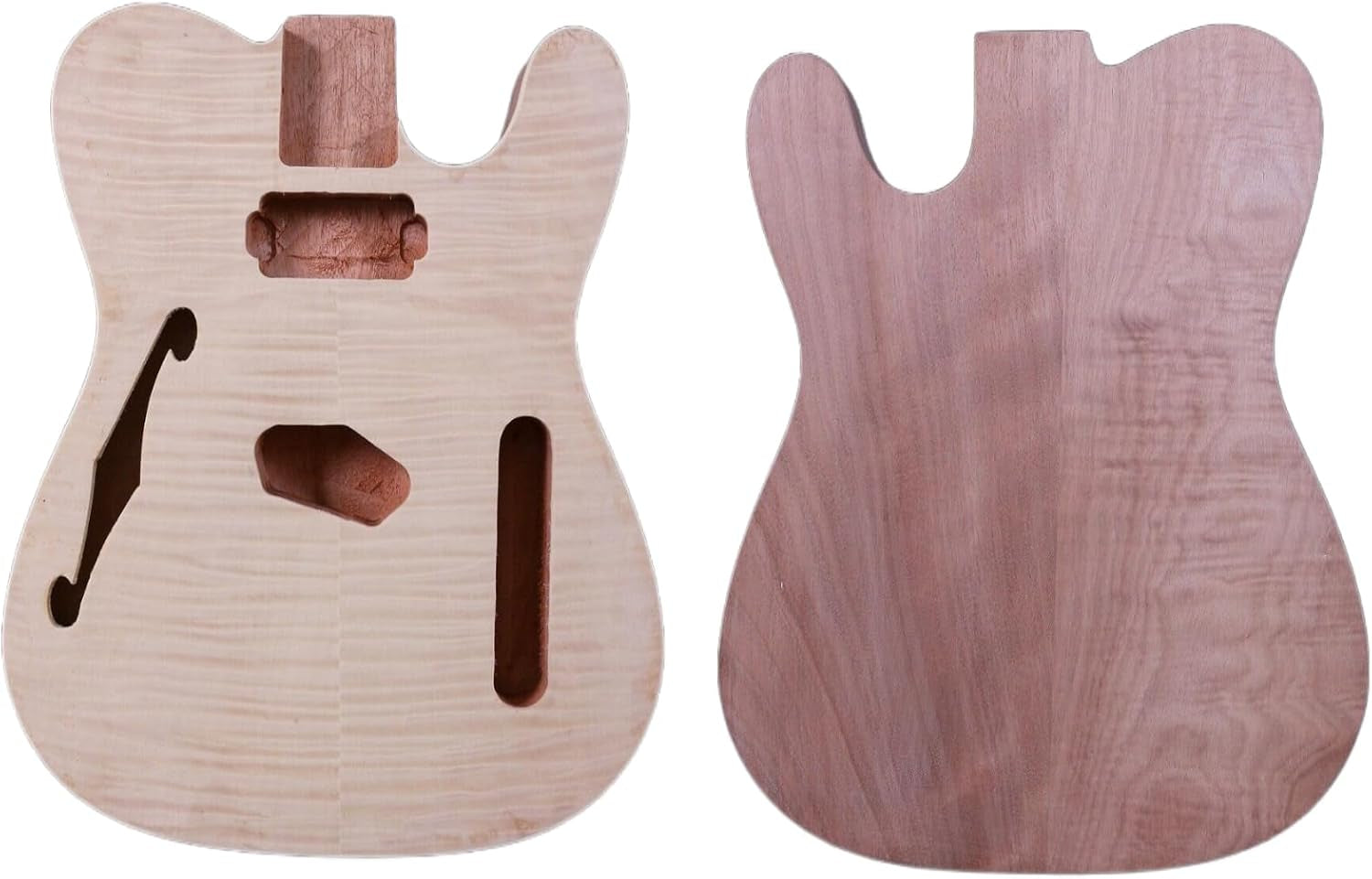 Unfinished Semi Hollow Guitar Body for DIY Guitar Project Build on Own Mahogany Body Flame Maple Veneer Bolt on (T8T)