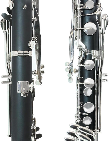 ABS Bass Clarinet Kits for Beginners Low E Bb Flat Clarinete Professional Silver Plated Keys Hard Case,Cleaning Kits,Gloves and Cork Grease