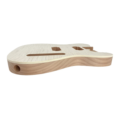 Yinfente Electric Guitar Body Replacement Mahogany Maple Wood Guitar Body for Tele Guitar Unfinished 25.5 Inch Scale Flame Maple Veneer HH Pickups