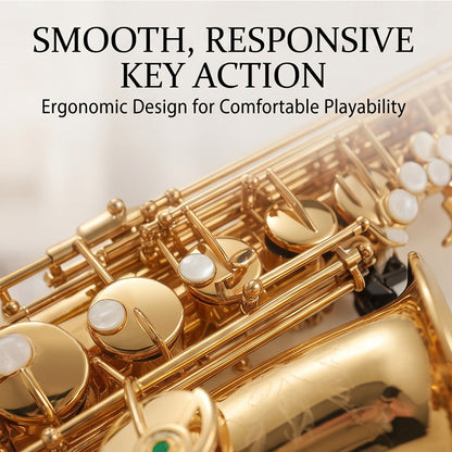 Yinfente Alto Saxophone Beginner Kit for Eb Gold Brass with Case, Reeds, Mouthpiece & Cleaning Kit Professional Sound & Easy to Play