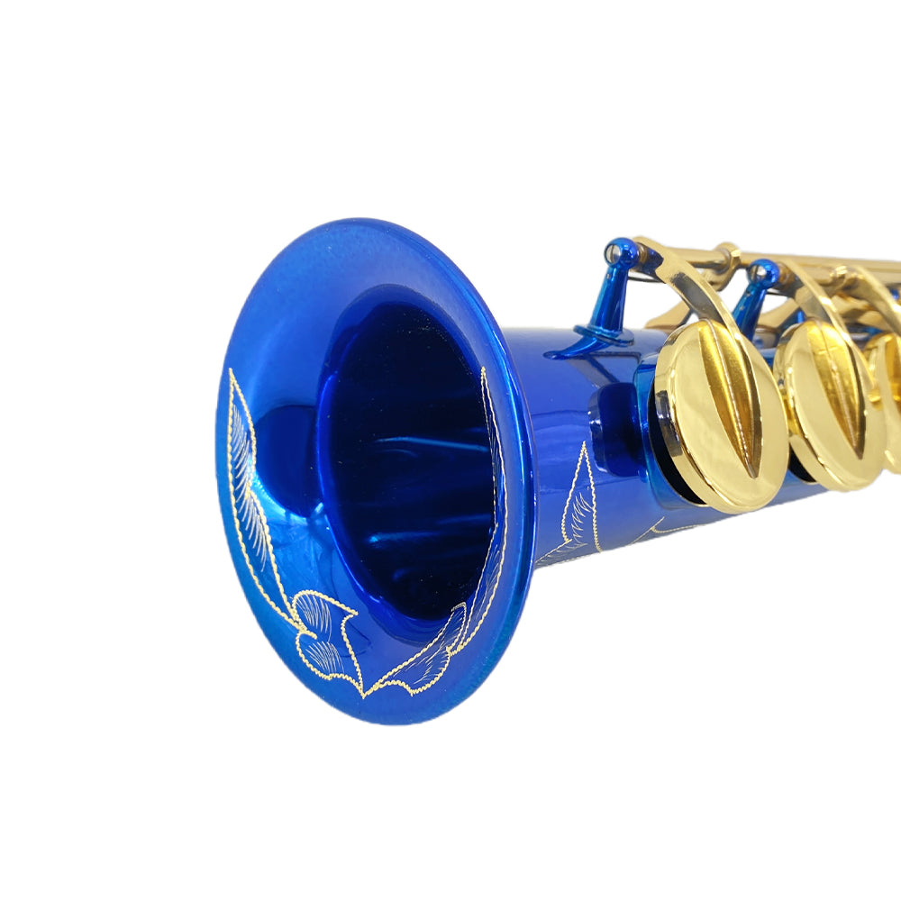 Bb Soprano Saxophone Straight Gold Sax Instruments for Beginners Students with Mouthpiece Carrying Case Straps 10Reeds (Blue)