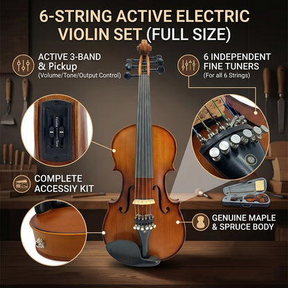 Yinfente 6 String Violin 4/4 Full Size Violin Hand Made Maple Spruce Wood Ebony Violin Fittings with Violin Case Bow