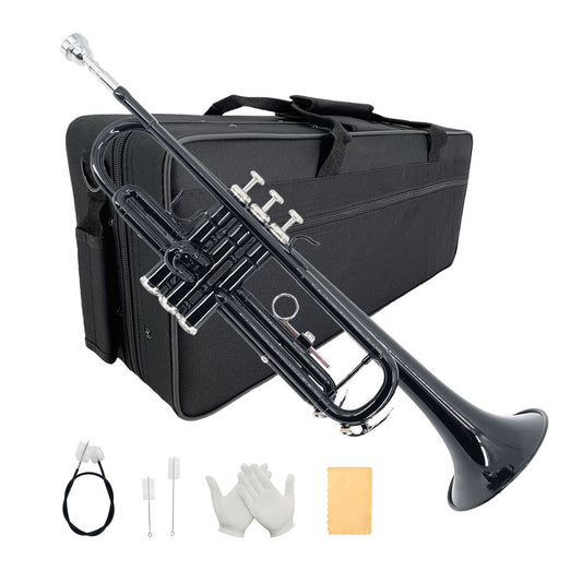 Yinfente Bb Standard Black Trumpet Set for Beginner or Advance Student, Brass Student Trumpet Instrument With Hard Case, 7C Mouthpiece, Cleaning Kit
