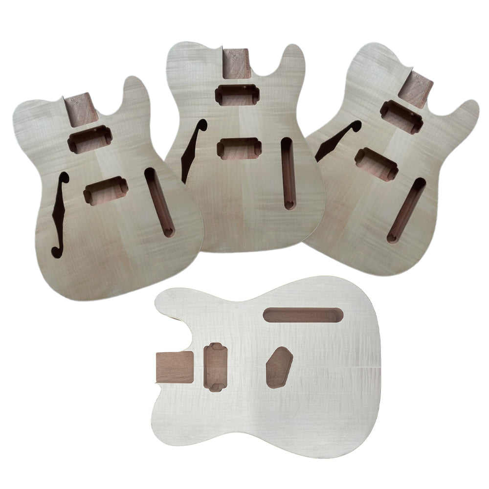 Yinfente 4 pcs DIY Tele Guitar Bodies Mahogany Flame Maple Veneer Unfinished HH pickups Thinline and HS pickup