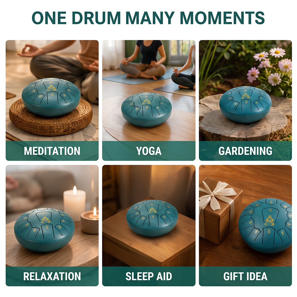 Steel Tongue Drum, 6 Inches 11 Notes Rain Drum for Garden with Music Book, Drum Mallets Meditation Rain Chime,Musical Instrument for Adults