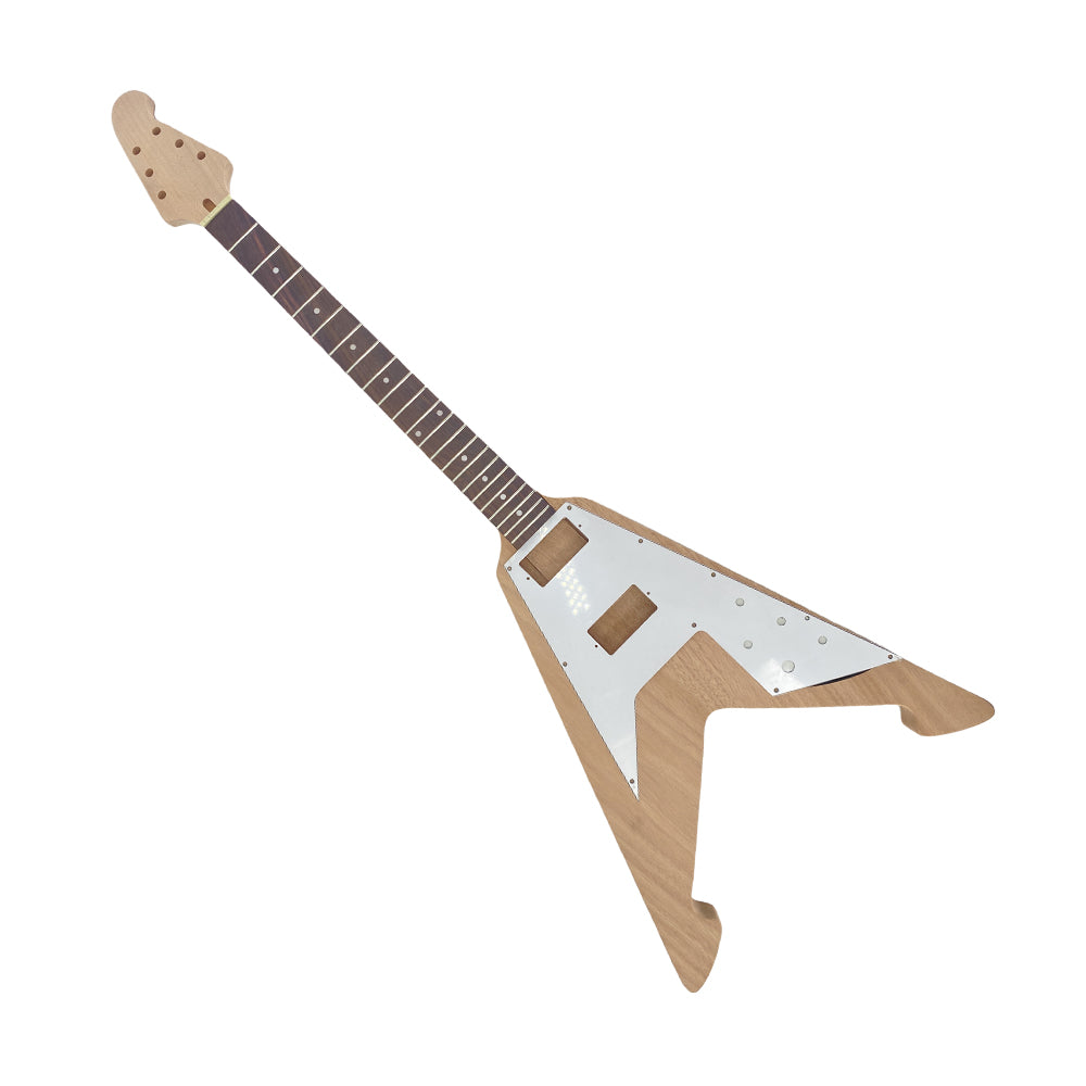 Yinfente 1 Set Guitar Kit Mahogany Neck 22fret 628 dots inlay not binding set in heel Mahogany Body Flying V wiht pickguard