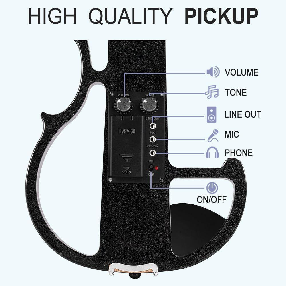 Electric Violin 4/4 Full Size Silent 4 String Student Beginner Violin Ebony Fittings with Case Bow Shoulder Rest Rosin Cable Headphone