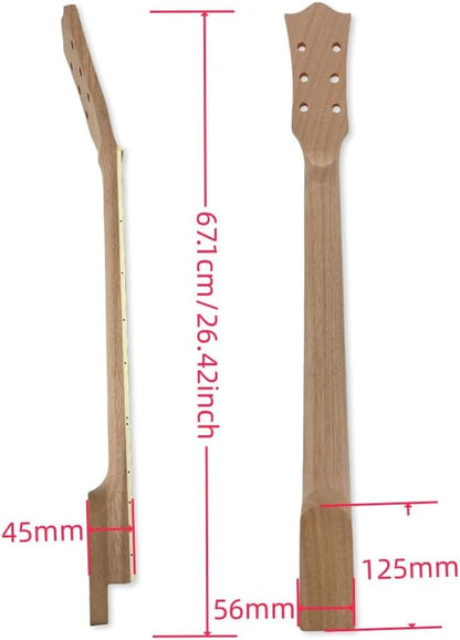 Mahogany Electric Guitar Neck with Binding 22 Fret 24.75Inch Rosewood Fretboard Trapezoid Inlay Set in Guitar Neck Replacement Unfinished