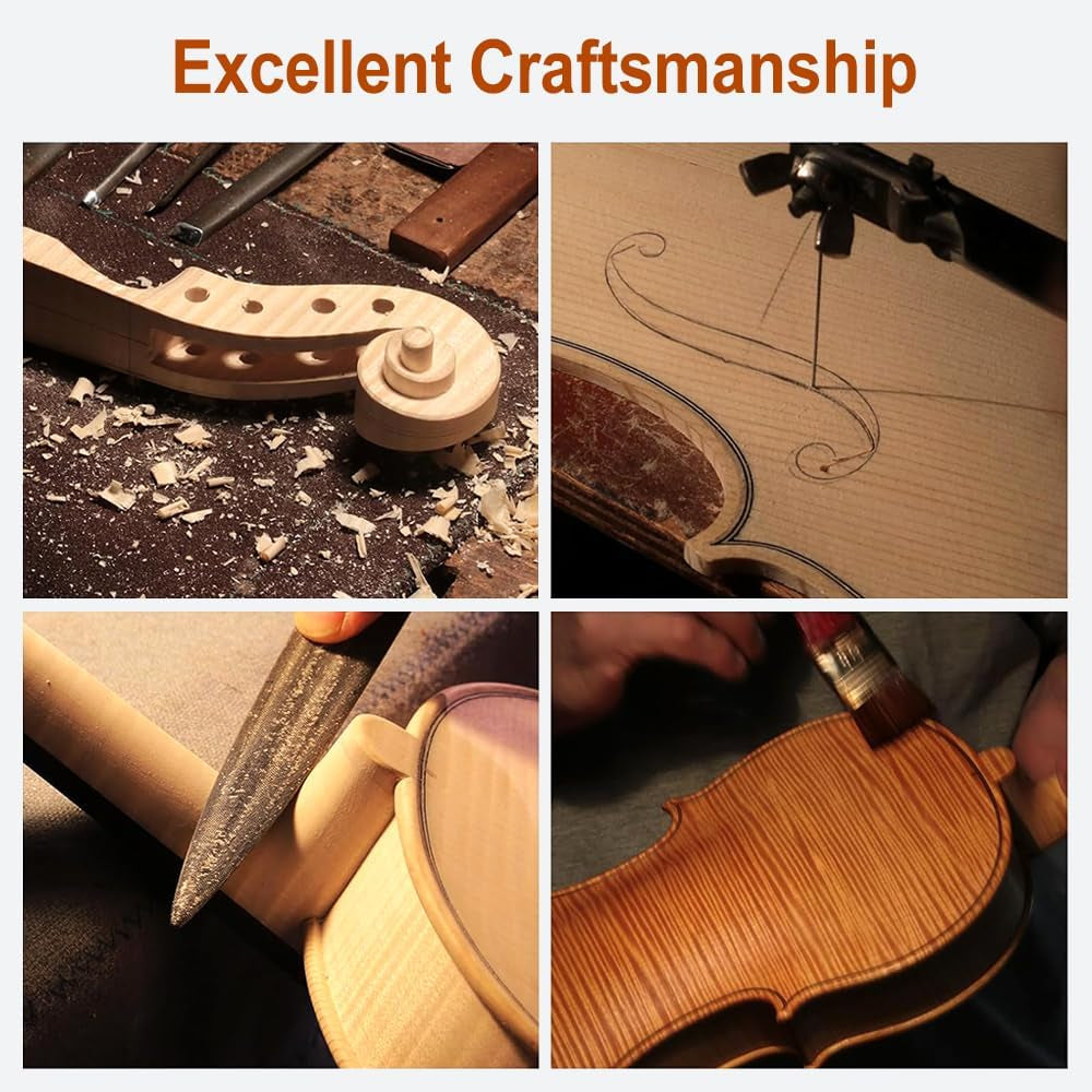 4 String Violin Kit, 4/4 3/4 1/2 Flame Maple Spruce Solid Wood Ebony Fittings Case,Bow,Tuner,Clean Cloth,Extra String,Shoulder Rest Handmade for Beginners Yellow