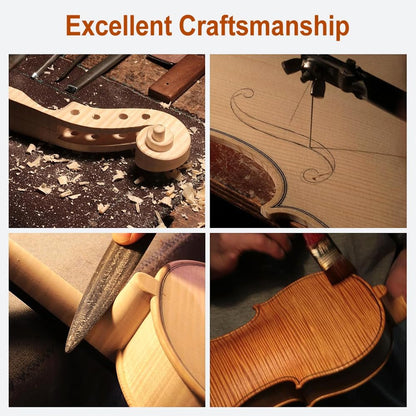 4 String Violin Kit, 4/4 3/4 1/2 Flame Maple Spruce Solid Wood Ebony Fittings Case,Bow,Tuner,Clean Cloth,Extra String,Shoulder Rest Handmade for Beginners Yellow