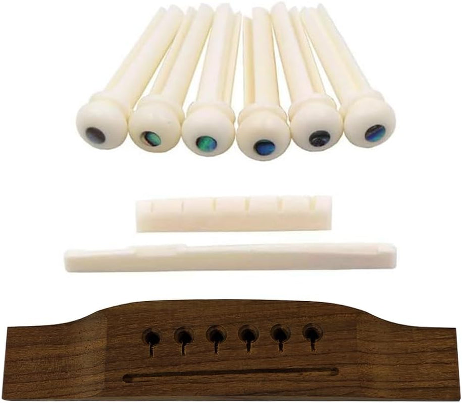 6-String Acoustic Guitar Bridge, String Pins, Guitar Top Nut, Guitar Bottom Nut, Guitar Parts Replacement, Acoustic Guitar Hardware Kit