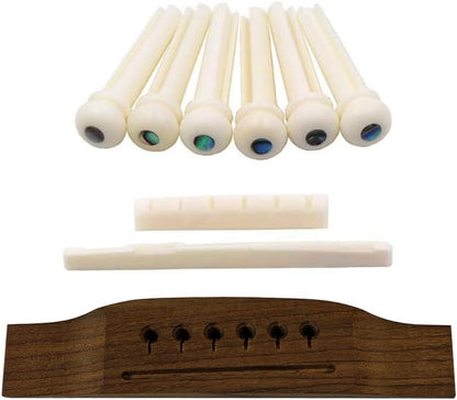 6-String Acoustic Guitar Bridge, String Pins, Guitar Top Nut, Guitar Bottom Nut, Guitar Parts Replacement, Acoustic Guitar Hardware Kit