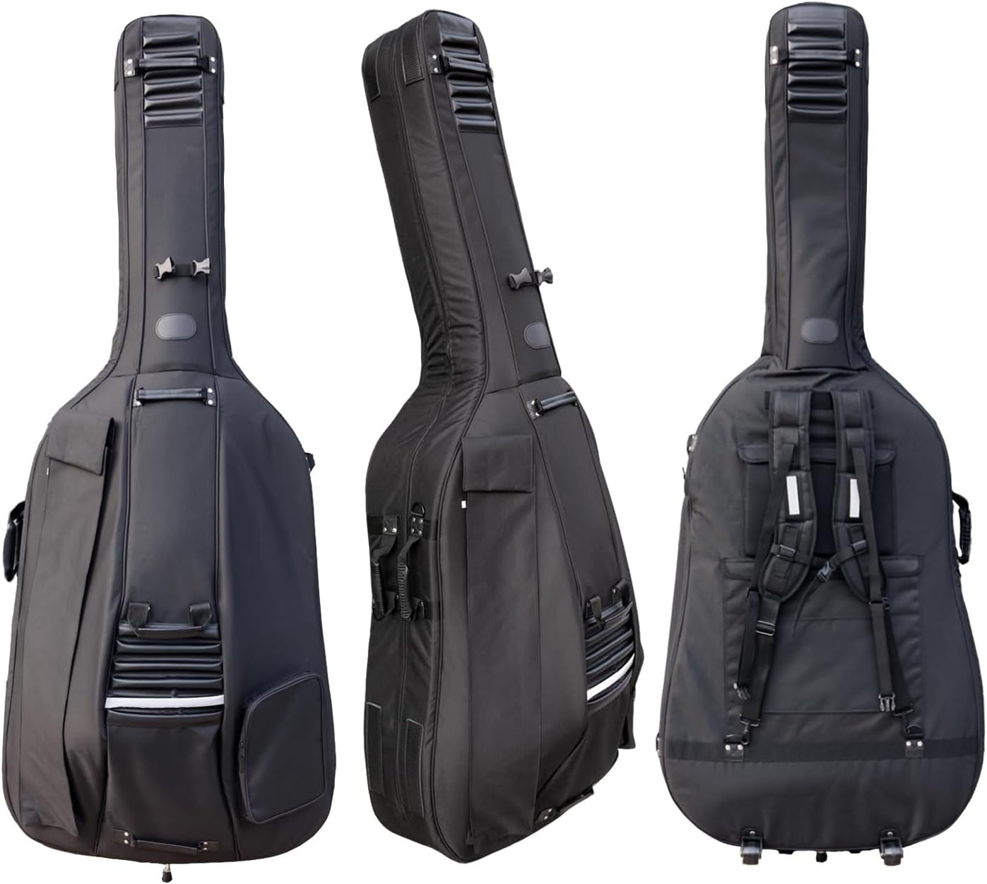 3/4 Upright Bass Gig Bag with Adjustable Backstrap&Handle&Wheel&More Storage Pockets Double Bass Bag for Musicians Durable and Portable Black
