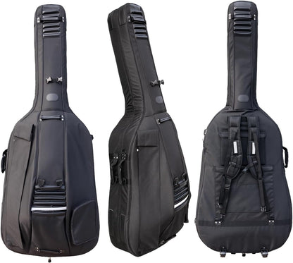 3/4 Upright Bass Gig Bag with Adjustable Backstrap&Handle&Wheel&More Storage Pockets Double Bass Bag for Musicians Durable and Portable Black