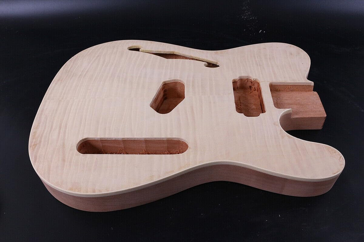 Unfinished Semi Hollow Guitar Body for DIY Guitar Project Build on Own Mahogany Body Flame Maple Veneer Bolt on (T8T)