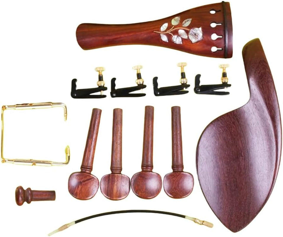 4/4 Violin Parts Kit Full Size Violin Accessories Natural Redwood Peg Tailpiece Fine Tuner Chin Rest Clamp End Pin (4/4-Redwood)