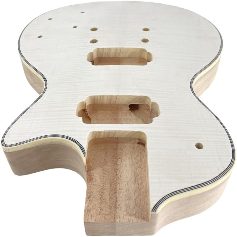 Unfinished Electric Guitar Body-Mahogany Wood Maple Top with Binding HH Pickups Bolt on Heel for Building Guitars