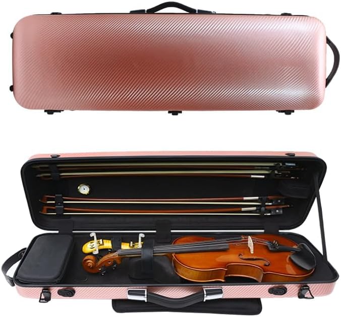 Yinfente Violin Case 4/4 Full Size Carbon Fiber Oblong 4/4 Violin Case with Music Sheet Bag Adjustable Backstrap Hygrometer Lightweight & Portable