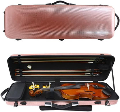 Yinfente Violin Case 4/4 Full Size Carbon Fiber Oblong 4/4 Violin Case with Music Sheet Bag Adjustable Backstrap Hygrometer Lightweight & Portable