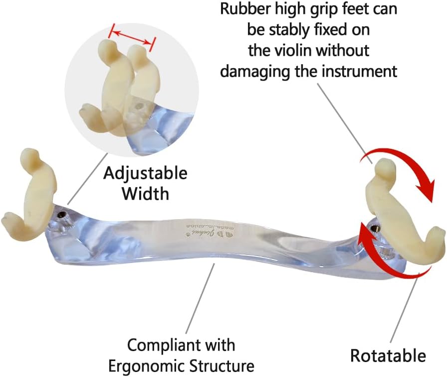Yinfente Adjustable Height Width Violin Shoulder Rest 4/4 Full Size Transparent Acrylic Silicone Feet Violin Shoulder Rest 3/4 Clear