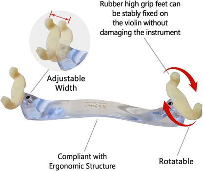 Yinfente Adjustable Height Width Violin Shoulder Rest 4/4 Full Size Transparent Acrylic Silicone Feet Violin Shoulder Rest 3/4 Clear